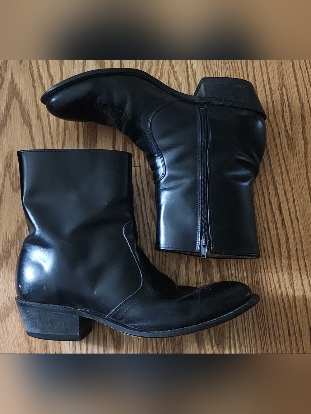 Leather Cowboy Boots Mens Size 10 Black Zipper Western Biker - Picture 7 of 11